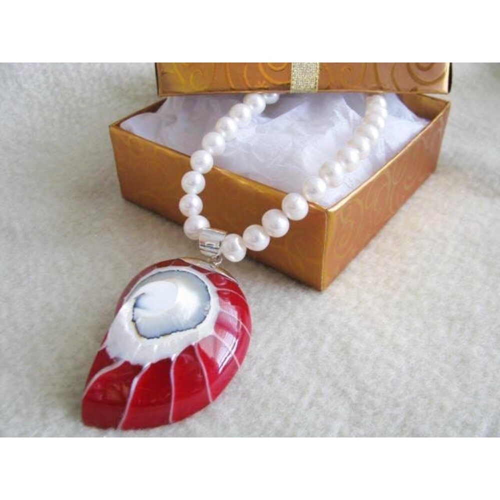 Nautilus Shell Pendant 8MM Cultured Fresh Water Pearl single Strand Sterling